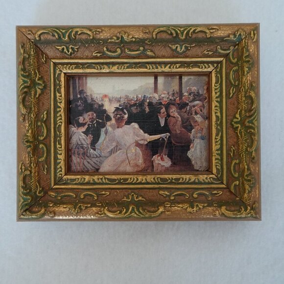 Framed Vintage Miniature Oil Print Painting French Impressionist Art Party - Picture 1 of 2